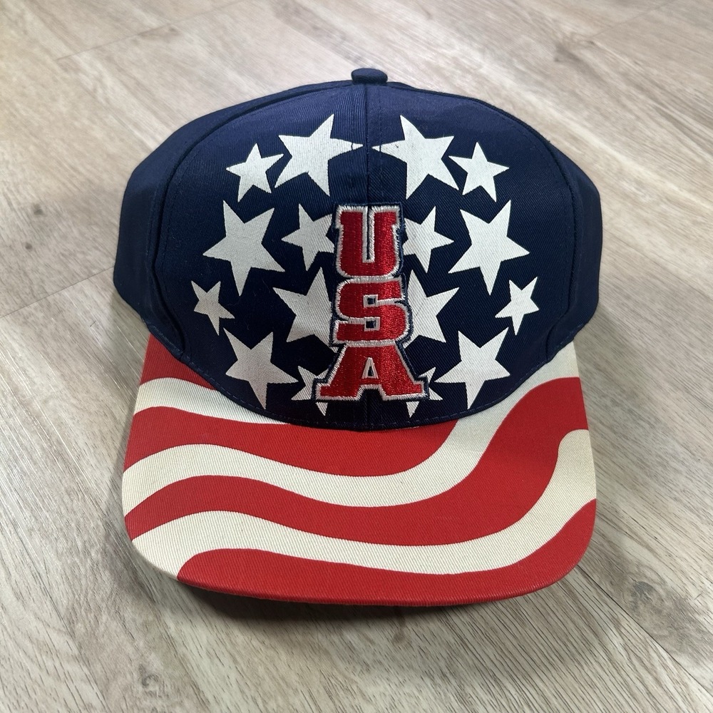 VTG 90s USA American Flag Snapback Hat CSI Red White Blue Stripes Cap